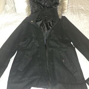 Women's New Look Black Jacket with Faux Fur Trim